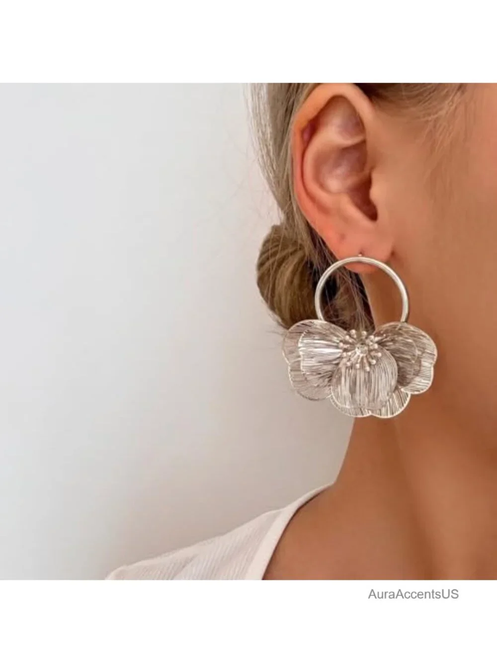 Gold Flower Statement Earrings for Women, 4 Pairs Trendy Hoop Floral Drop